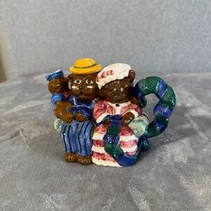 Vintage Ceramic Bear Family on Sofa Teapot Multicolor Hand Painted Decorative
